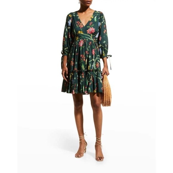 Cara Cara Millbrook Dress Green Pink Floral Size XS Mini Flouncy Chic Feminine - Picture 5 of 16